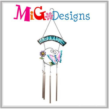 Metal Bright Color Hummingbird with Welcome Sign Wind Chime